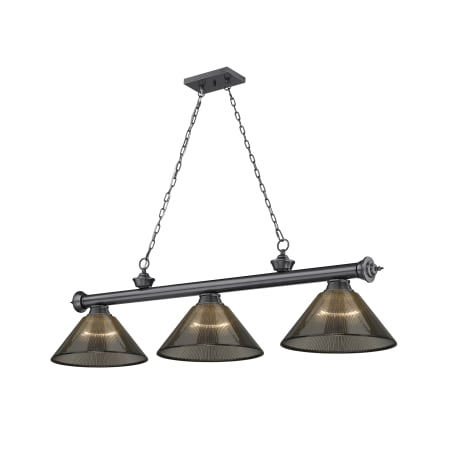 Z-Lite Cordon 3 Light 14" Wide Billiard Chandelier with Smoke Shades Bronze Plated / Smoke