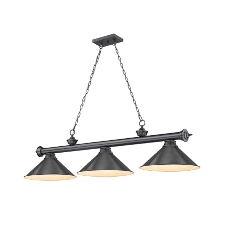 Z-Lite Cordon 3 Light 14" Wide Billiard Chandelier with Bronze Plated Shades Bronze Plated / Bronze Plated