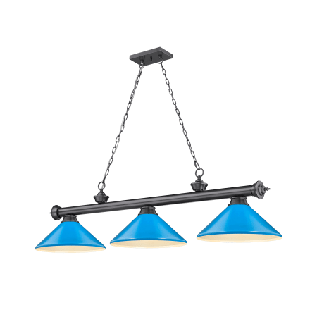 Z-Lite Cordon 3 Light 16" Wide Billiard Chandelier with Electric Blue Shades Bronze Plated / Electric Blue