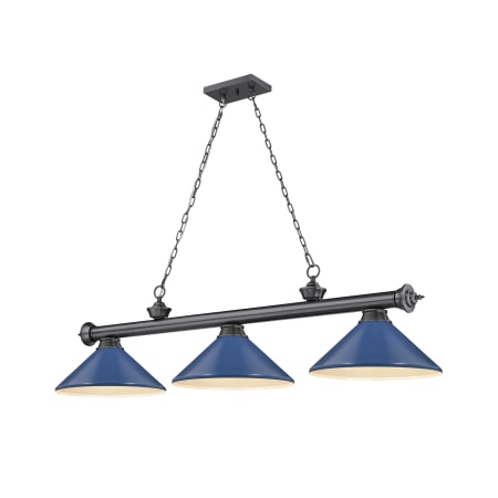 Z-Lite Cordon 3 Light 58" Wide Billiard Chandelier with Navy Blue Shades Bronze Plated / Navy Blue