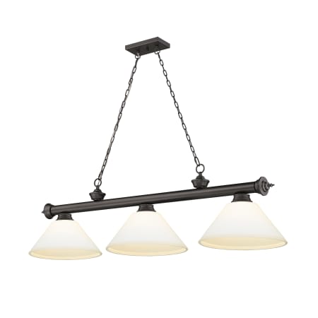 Z-Lite Cordon 3 Light 14" Wide Billiard Chandelier with Matte Opal Shades Bronze / Matte Opal