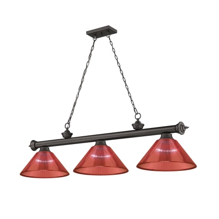 Z-Lite Cordon 3 Light 14" Wide Billiard Chandelier with Red Shades Bronze / Red