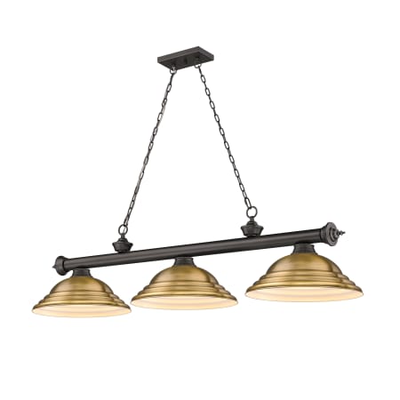 Z-Lite Cordon 3 Light 16" Wide Billiard Chandelier with Rubbed Brass Shades Bronze / Rubbed Brass