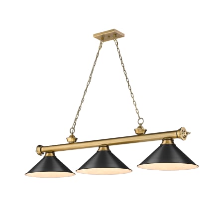 Z-Lite Cordon 3 Light 14" Wide Billiard Chandelier with Matte Black Shades Rubbed Brass / Matte Black