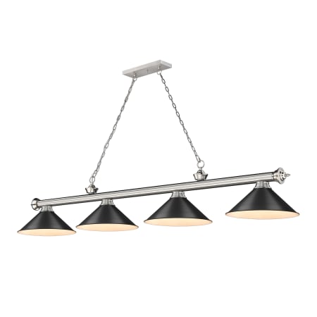 Z-Lite Cordon 4 Light 14" Wide Billiard Chandelier with Matte Black Shades Brushed Nickel / Matte Black