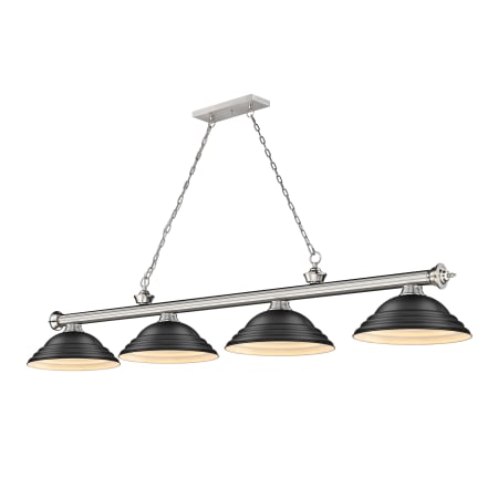 Z-Lite Cordon 4 Light 16" Wide Billiard Chandelier with Matte Black Shades Brushed Nickel / Matte Black