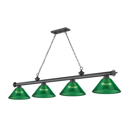 Z-Lite Cordon 4 Light 14" Wide Billiard Chandelier with Green Shades Bronze Plated / Green