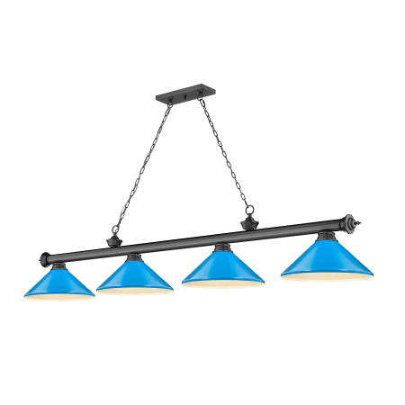 Z-Lite Cordon 4 Light 16" Wide Billiard Chandelier with Electric Blue Shades Bronze Plated / Electric Blue