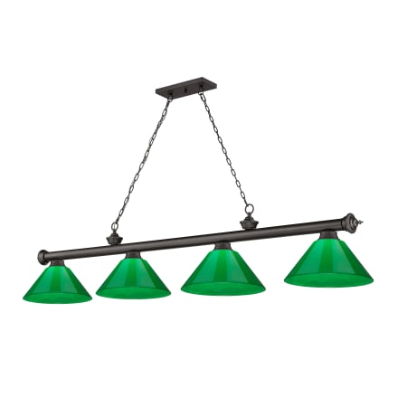 Z-Lite Cordon 4 Light 14" Wide Billiard Chandelier with Green Shades Bronze / Green