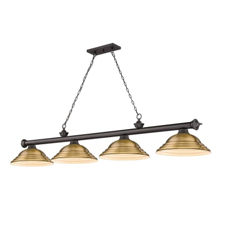 Z-Lite Cordon 4 Light 16" Wide Billiard Chandelier with Rubbed Brass Shades Bronze / Rubbed Brass