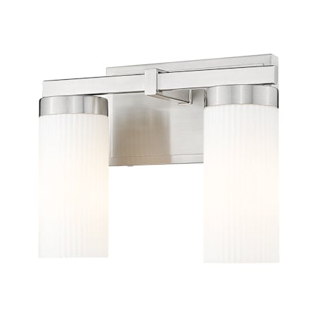 Z-Lite Danica 2 Light 12" Wide Vanity Light with Ribbed, Frosted Glass Shades Brushed Nickel