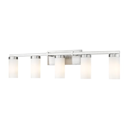 Z-Lite Danica 5 Light 39" Wide Vanity Light with Ribbed, Frosted Glass Shades Brushed Nickel