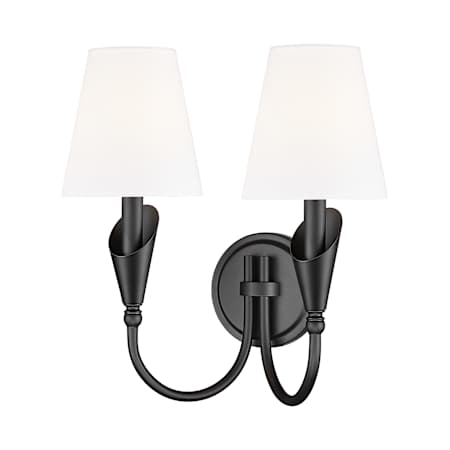 Z-Lite Claudelle 2 Light 15" Tall Bathroom Sconce with Fabric Shades Matte Black