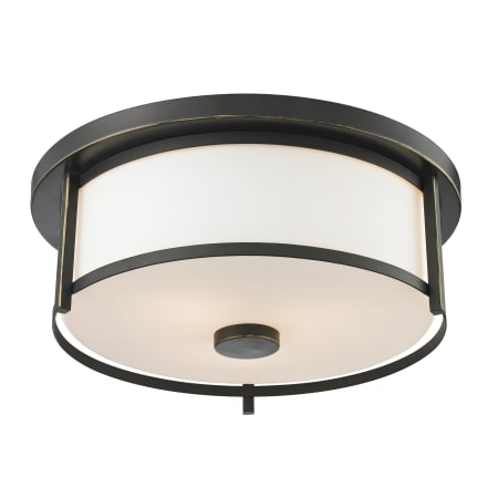 Z-Lite Savannah 2 Light Flushmount Ceiling Fixture with Matte Opal Shade Olde Bronze