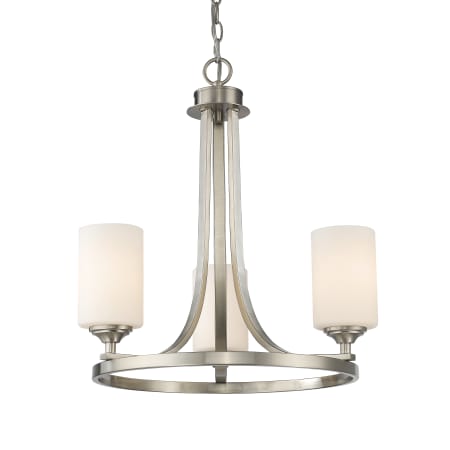 Z-Lite Bordeaux 3 Light Chandelier with Matte Opal Glass Shade Brushed Nickel