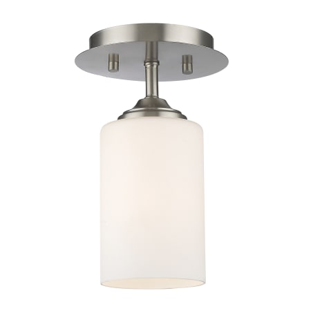 Z-Lite Bordeaux 1 Light Flush Mount Ceiling Fixture with Matte Opal Glass Shade Brushed Nickel