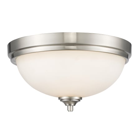 Z-Lite Bordeaux 2 Light Flush Mount Ceiling Fixture with Matte Opal Glass Shade Brushed Nickel
