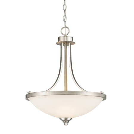 Z-Lite Bordeaux 3 Light Pendant with Matte Opal Glass Shade Brushed Nickel