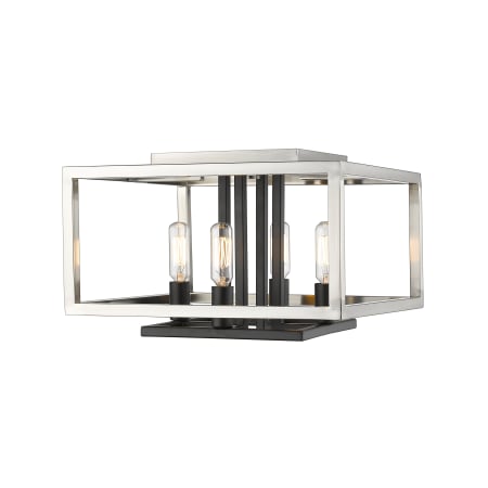 Z-Lite Quadra 4 Light 13" Wide Flush Mount Square Ceiling Fixture Brushed Nickel / Black