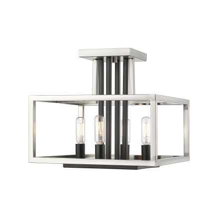 Z-Lite Quadra 4 Light 13" Wide Cubic Semi-Flush Ceiling Light Brushed Nickel / Black