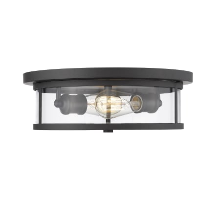 Z-Lite Savannah 2 Light 14" Wide Flush Mount Drum Ceiling Fixture with a Clear Glass Shade Bronze