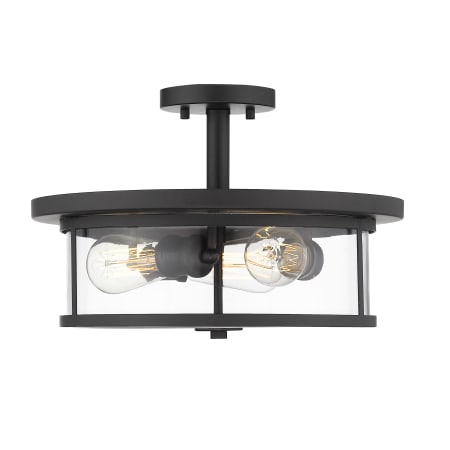 Z-Lite Savannah 3 Light 16" Wide Semi-Flush Drum Ceiling Fixture with a Clear Glass Shade Bronze