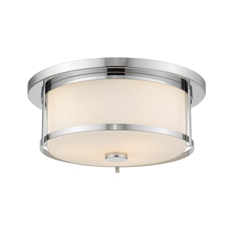 Z-Lite Savannah 2 Light 14" Wide Flush Mount Drum Ceiling Fixture with a Matte Opal Glass Shade with a Matter Opal Glass Shade Chrome
