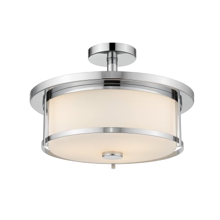 Z-Lite Savannah 3 Light 16" Wide Semi-Flush Drum Ceiling Fixture with a Matte Opal Glass Shade with a Matter Opal Glass Shade Chrome