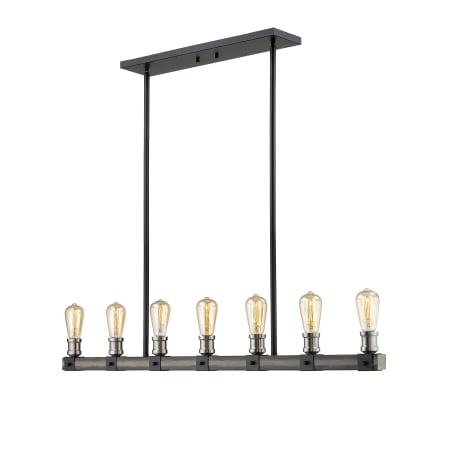 Z-Lite Kirkland 7 Light 44" Wide Faux Wood Linear Chandelier Ashen Barnboard