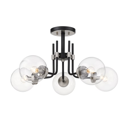 Z-Lite Parsons 5 Light 27" Wide Semi-Flush Ceiling Fixture Matte Black / Brushed Nickel