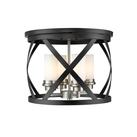Z-Lite Malcalester 4 Light 16" Wide Flush Mount Drum Ceiling Fixture Matte Black / Brushed Nickel