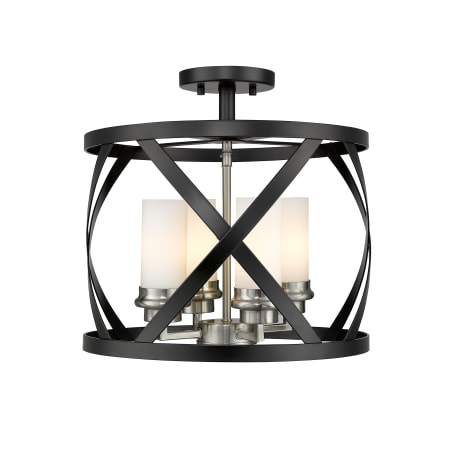 Z-Lite Malcalester 4 Light 15" Wide Semi-Flush Drum Ceiling Fixture Matte Black / Brushed Nickel