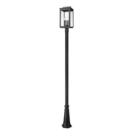 Z-Lite Hartwell 4 Light 117" Tall Post Light with Seedy Glass Panels Sand Black