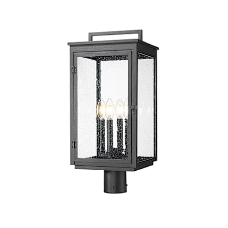Z-Lite Hartwell 4 Light 23" Tall Post Light with Seedy Glass Panels Sand Black
