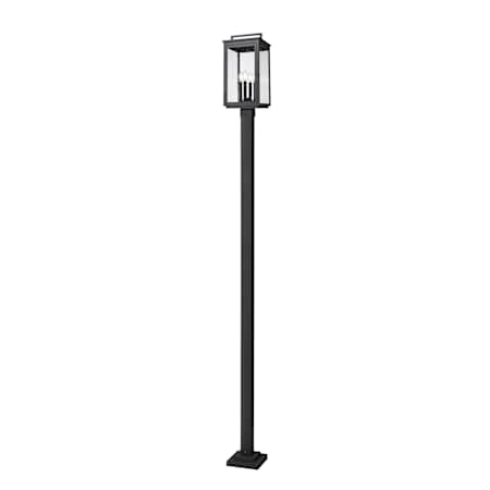 Z-Lite Hartwell 4 Light 115" Tall Post Light with Seedy Glass Panels Sand Black