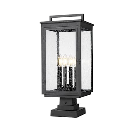 Z-Lite Hartwell 4 Light 24" Tall Post Light with Seedy Glass Panels Sand Black