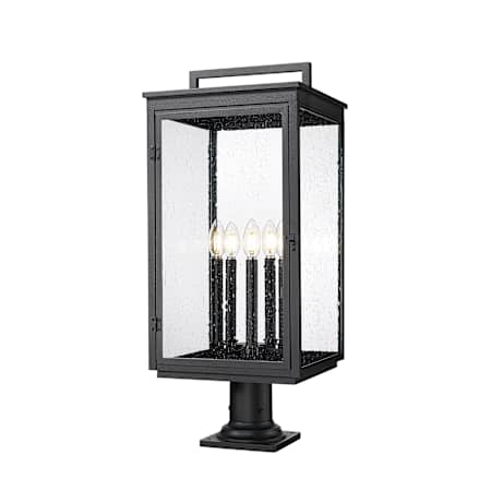 Z-Lite Hartwell 5 Light 29" Tall Post Light with Seedy Glass Panels Sand Black