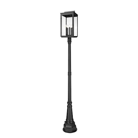 Z-Lite Hartwell 5 Light 109" Tall Post Light with Seedy Glass Panels Sand Black