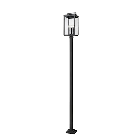 Z-Lite Hartwell 5 Light 119" Tall Post Light with Seedy Glass Panels Sand Black