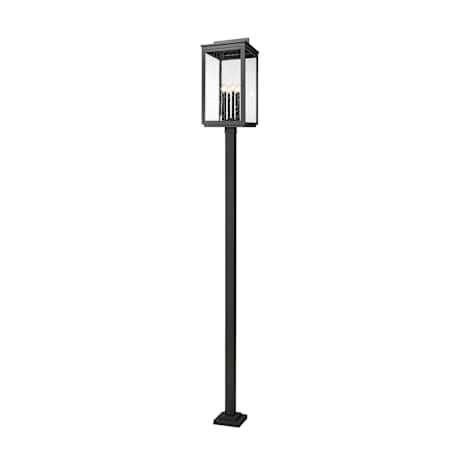 Z-Lite Hartwell 6 Light 126" Tall Post Light with Seedy Glass Panels Sand Black