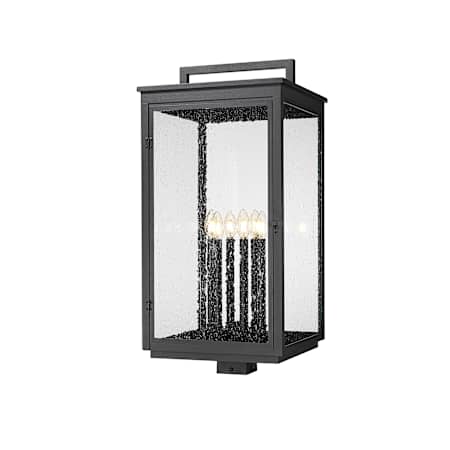 Z-Lite Hartwell 6 Light 32" Tall Post Light with Seedy Glass Panels Sand Black