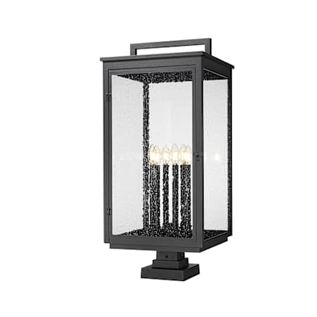 Z-Lite Hartwell 6 Light 34" Tall Post Light with Seedy Glass Panels Sand Black