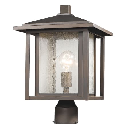 Z-Lite Aspen Single Light 16" Tall Outdoor Post Light with Seedy Glass Shade Oil Rubbed Bronze