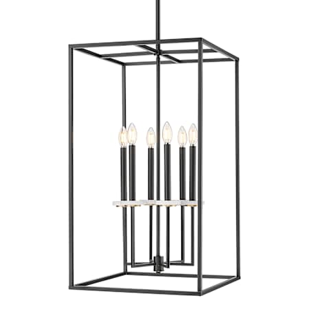 Z-Lite Gaultier 6 Light 33" Tall Crystal Pendant Matte Black / Modern Gold