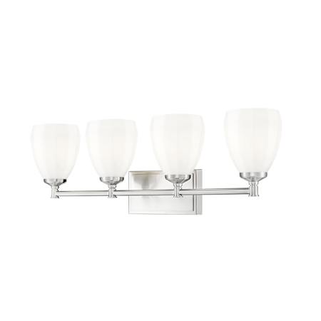 Z-Lite Oren 4 Light 31" Wide Vanity Light with Matte Opal Glass Shades Brushed Nickel