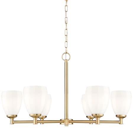 Z-Lite Oren 6 Light 32" Wide Chandelier with Matte Opal Glass Shades Modern Gold