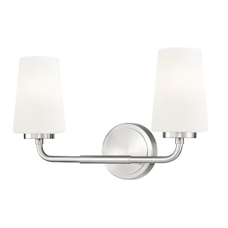 Z-Lite Montford 2 Light 16" Wide Vanity Light with Ribbed, Matte Opal Glass Shades Brushed Nickel