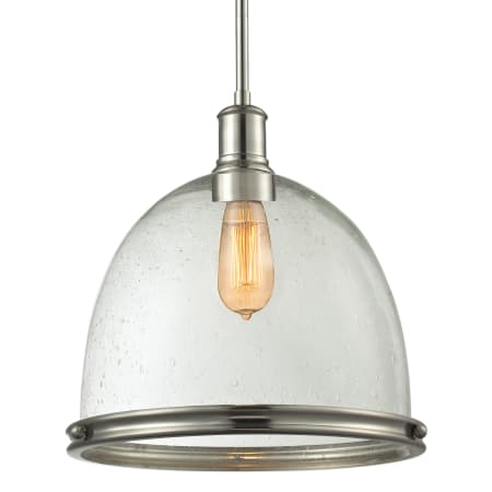 Z-Lite Mason 3 Light Linear Pendant with Seedy Clear Glass Shades Brushed Nickel