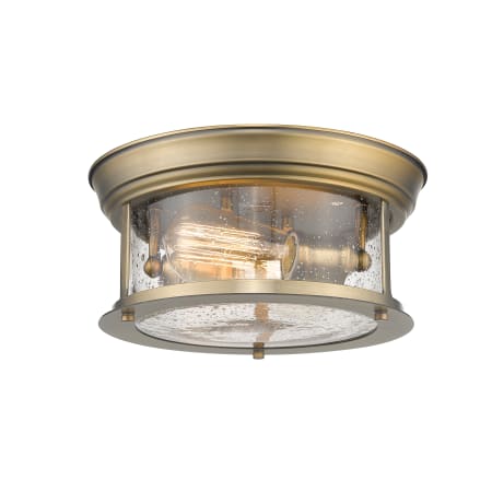 Z-Lite Sonna 2 Light 11" Wide Flush Mount Drum Ceiling Fixture with Seedy Glass Shade Heritage Brass