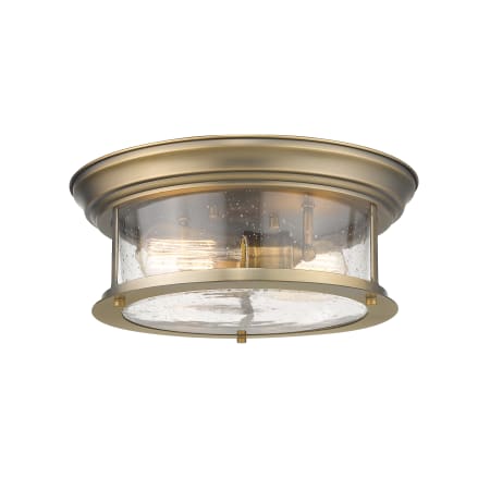 Z-Lite Sonna 2 Light 13-1/2" Wide Flush Mount Drum Ceiling Fixture with Seedy Glass Shade Heritage Brass